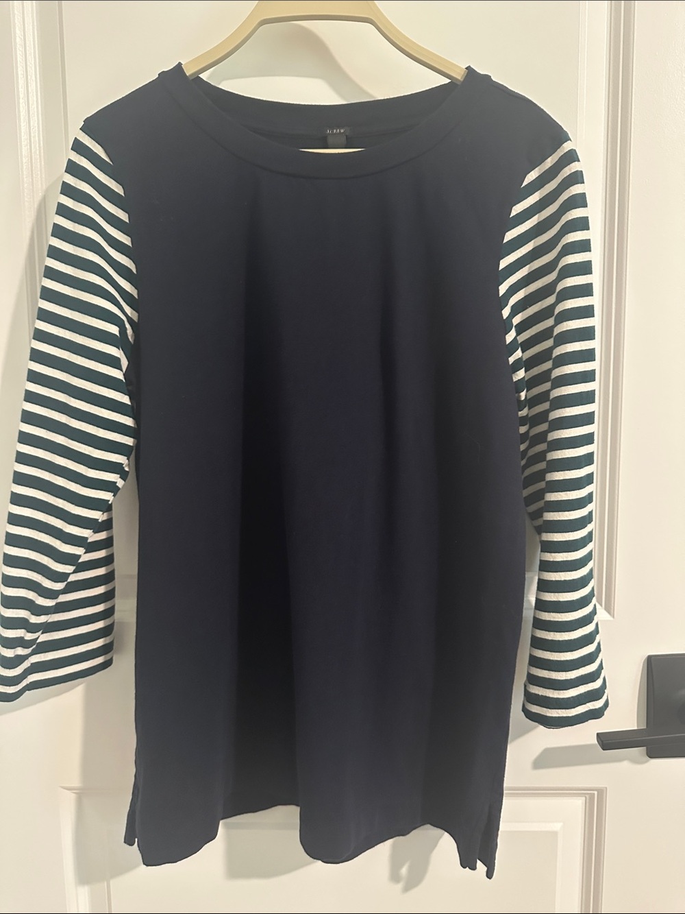 J.Crew Navy Blue Long Sleeves with Green and White Stripes